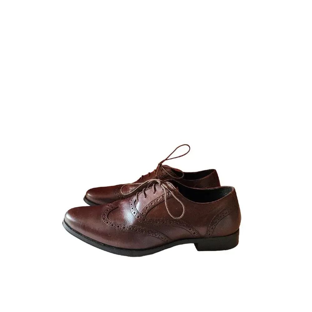 Asos Mens Brown Leather Lace Up Wing Tip Oxford Dress Shoes Size 9